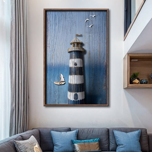 Wooden Lighthouse Coastal Canvas Wall Art III