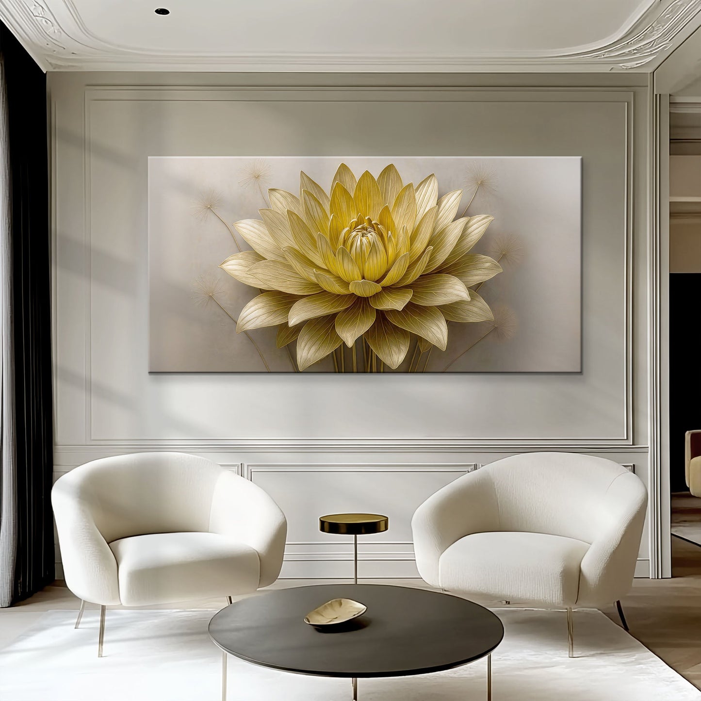 Golden Lotus Minimalist Abstract Canvas Wall Art
