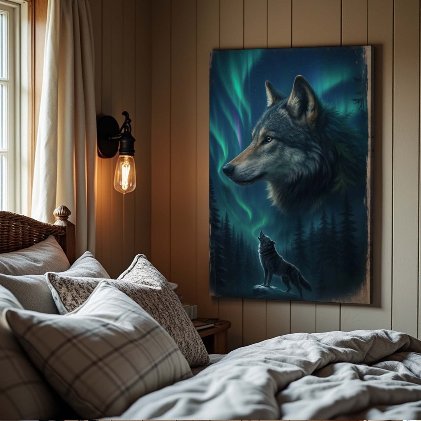 Wolf Double Exposure Canvas Wall Art IV