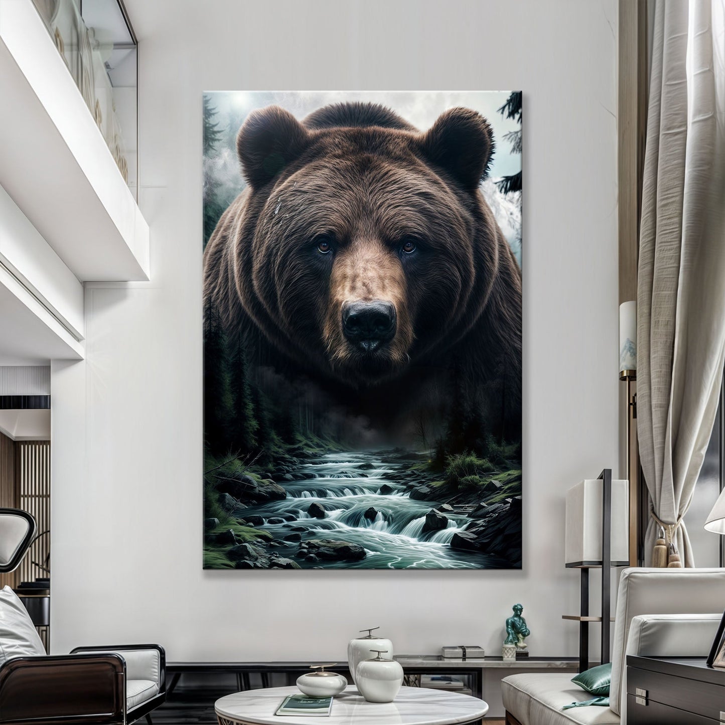 Grizzly Bear Double Exposure Canvas Wall Art