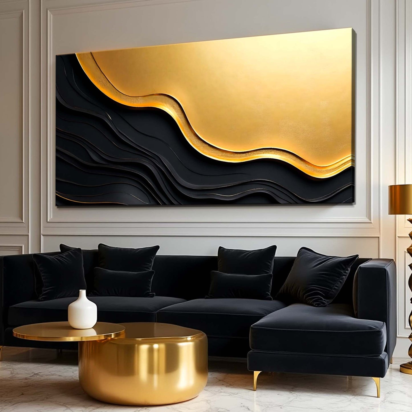 Black and Gold Minimalist Abstract Canvas Wall Art
