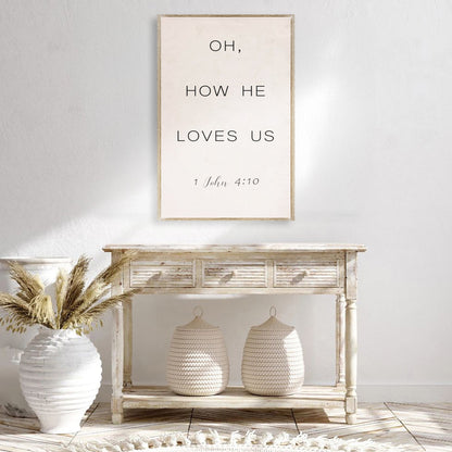 Oh How He Loves Us Cream canvas shown in a styled room setting, view 3