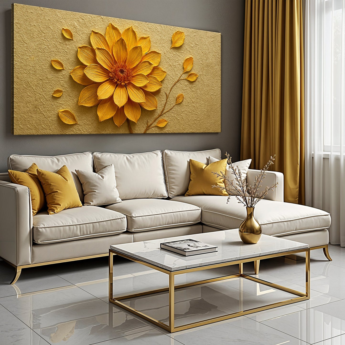 Golden Dandelion Minimalist Canvas Wall Art - Abstract Print