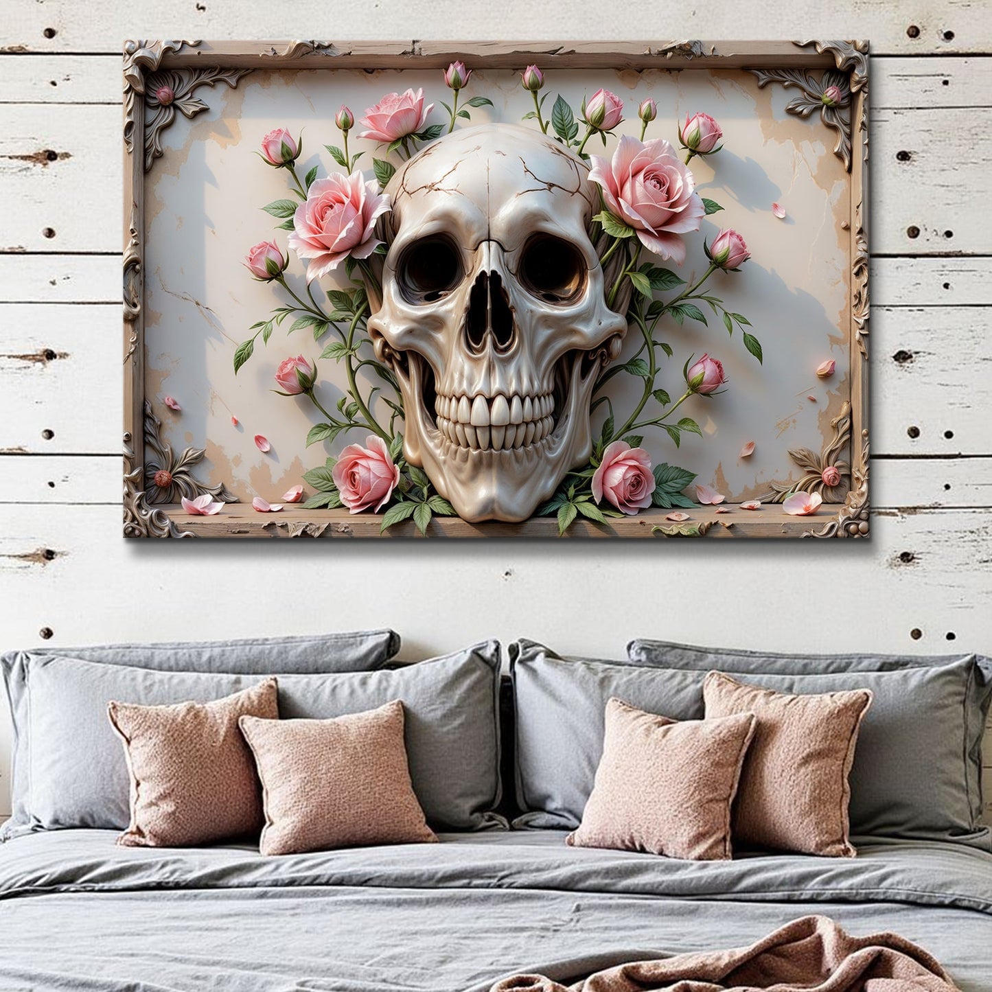 3D Rose and Skull Canvas Wall Art V