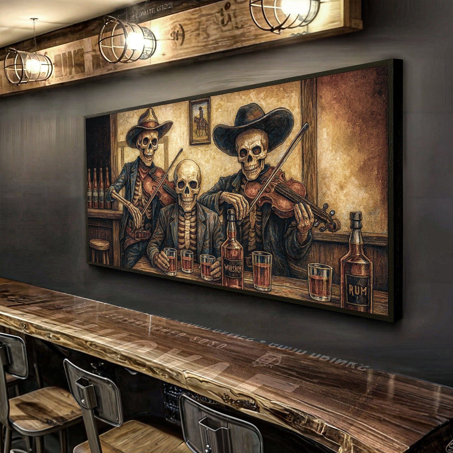 Cowboy Skeletons Western Bar Canvas Wall Art