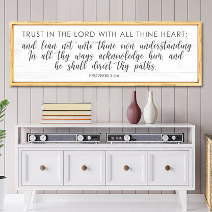 Proverbs 3:5-6 Trust in the Lord White Farmhouse canvas shown in a styled room setting, view 2