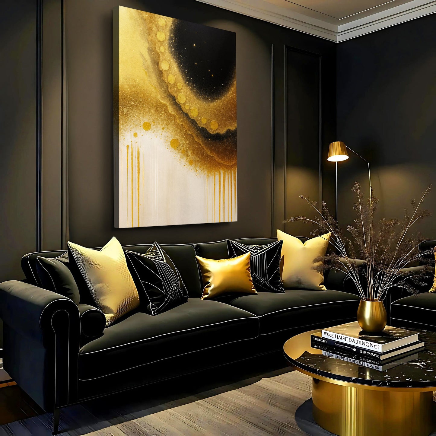 Minimalist Black and Gold Abstract Canvas Wall Art