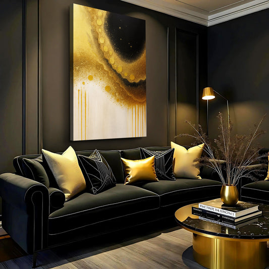 Minimalist Black and Gold Abstract Canvas Wall Art