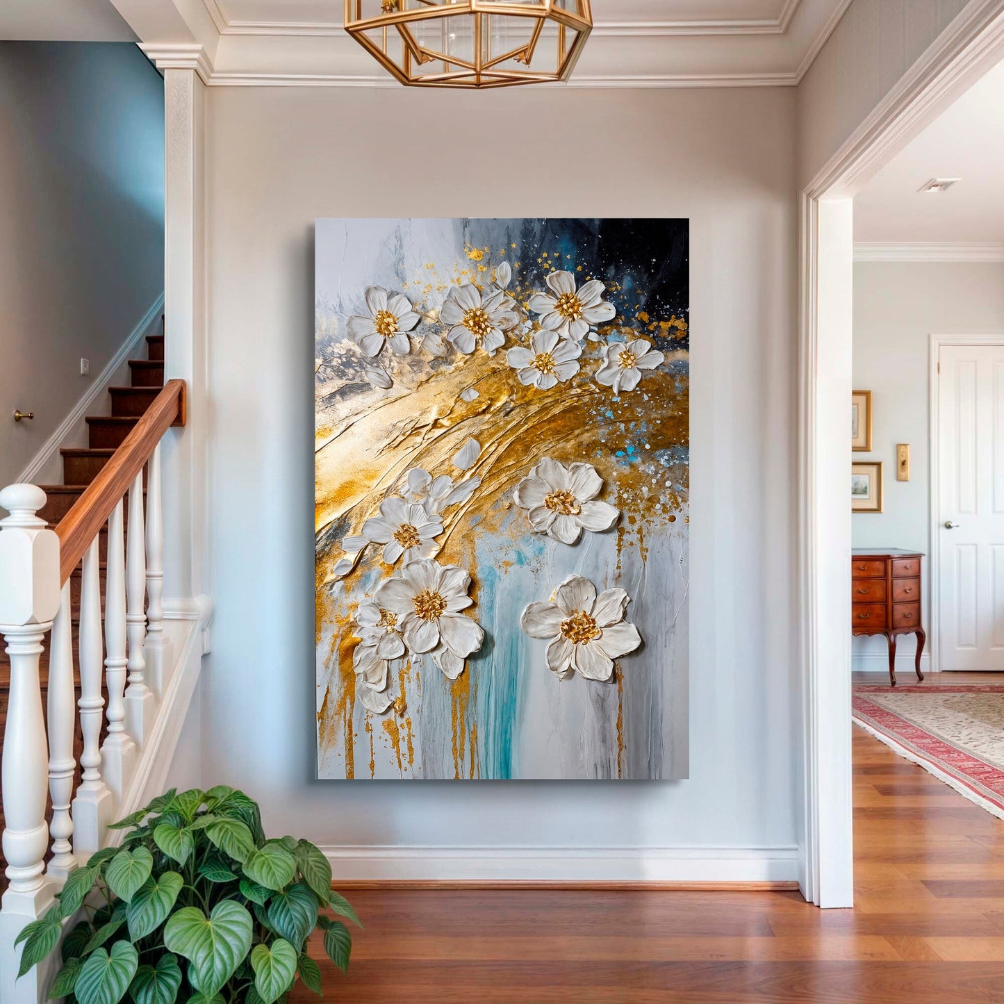 Abstract Gold Floral Canvas Wall Art