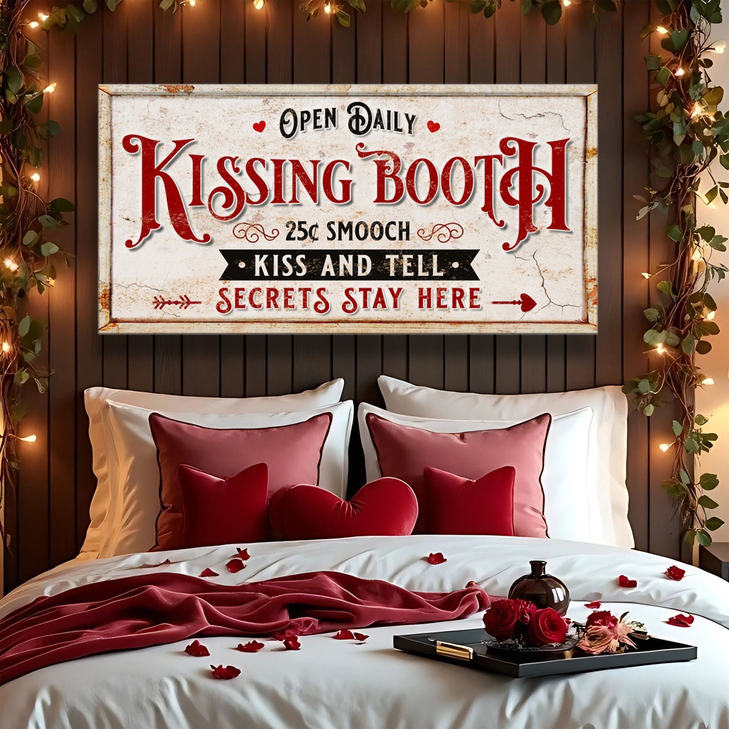 Vintage Rustic Kissing Booth Canvas Sign IV