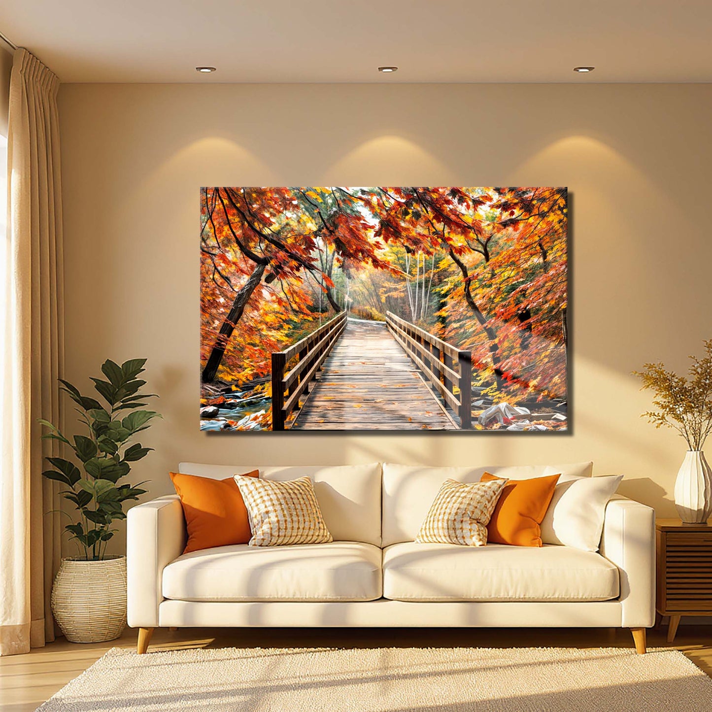 Crossing Autumn Landscape Canvas Wall Art