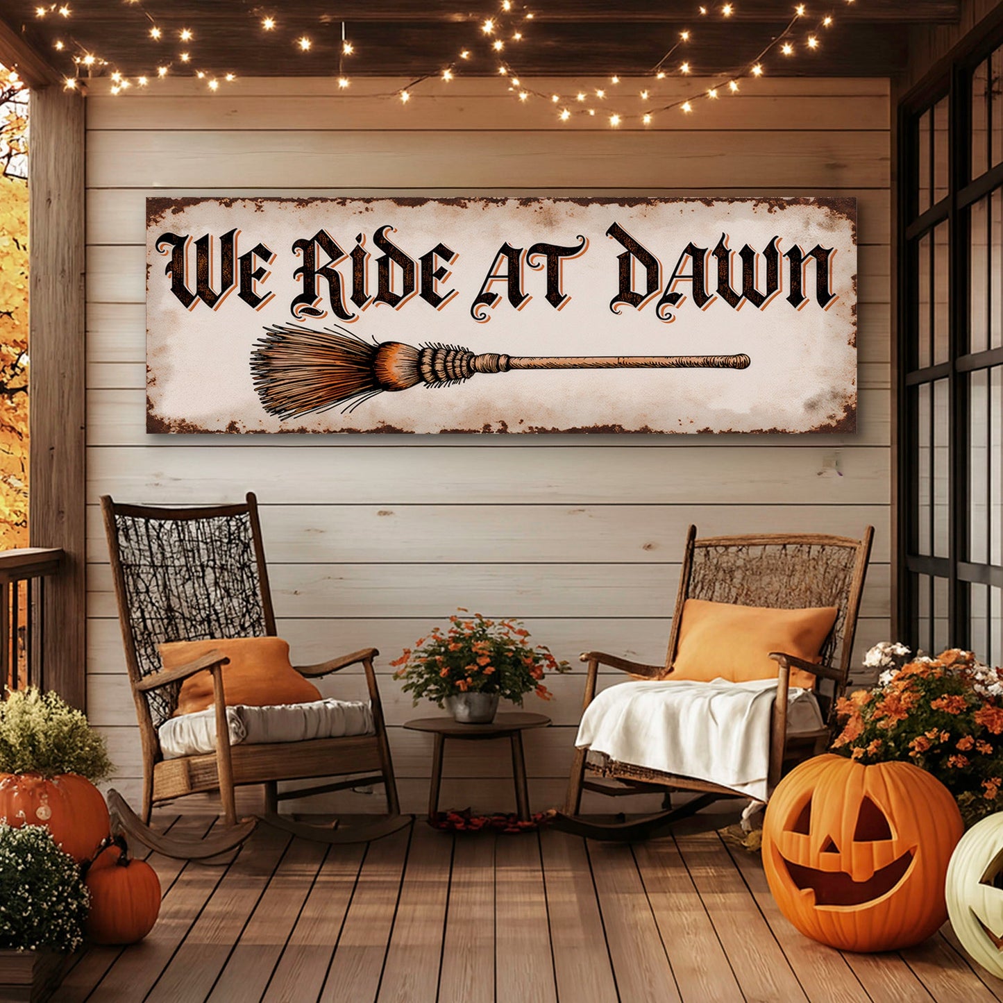 We Ride At Dawn Halloween Canvas Wall Sign