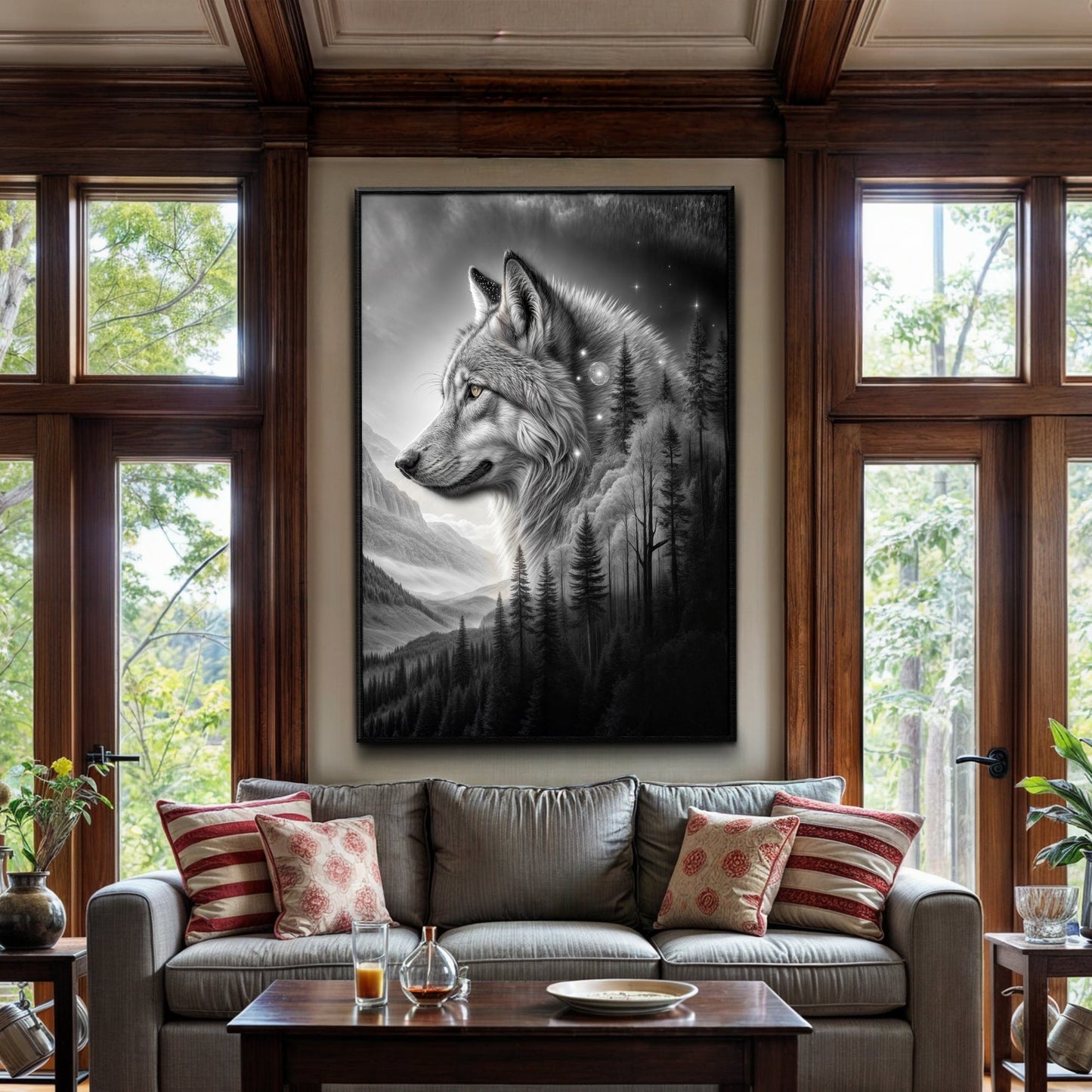 Wolf Double Exposure Canvas Wall Art II