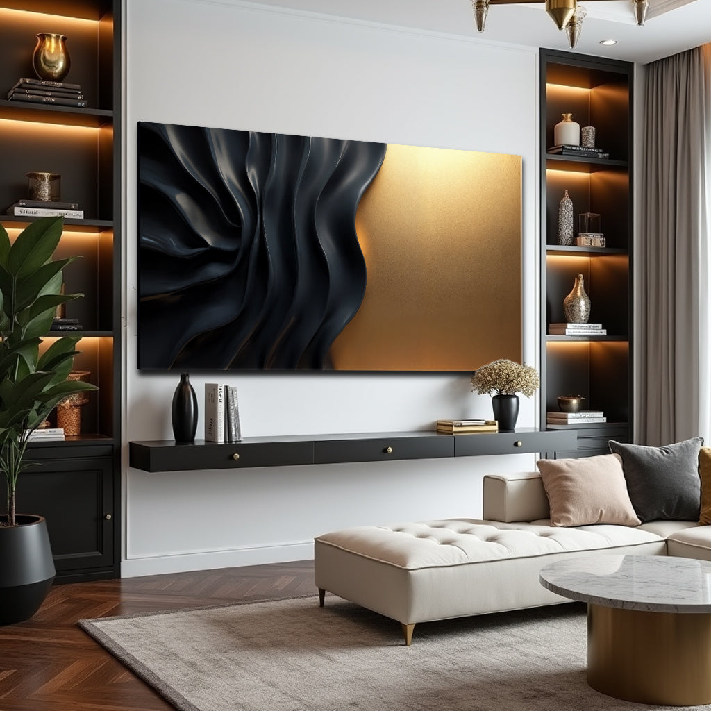 Black and Gold Abstract Minimalist Canvas Wall Art