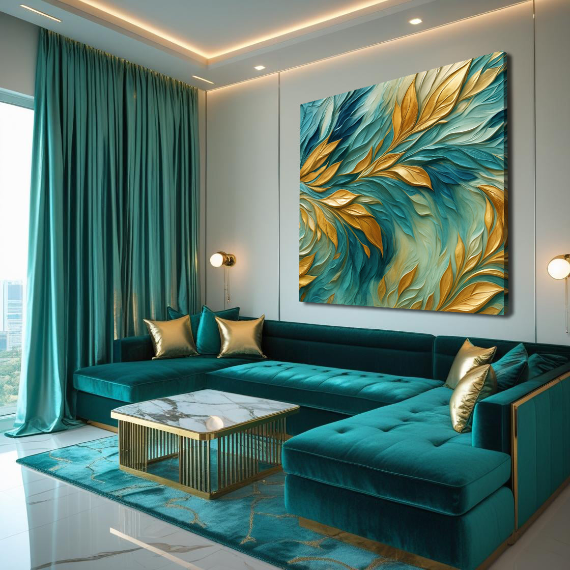 Abstract Gold And Blue Frosty Canvas Wall Art