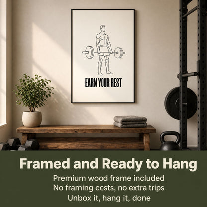 Barbell Wall Art for Home Gym - Framed Minimalist Deadlift Print