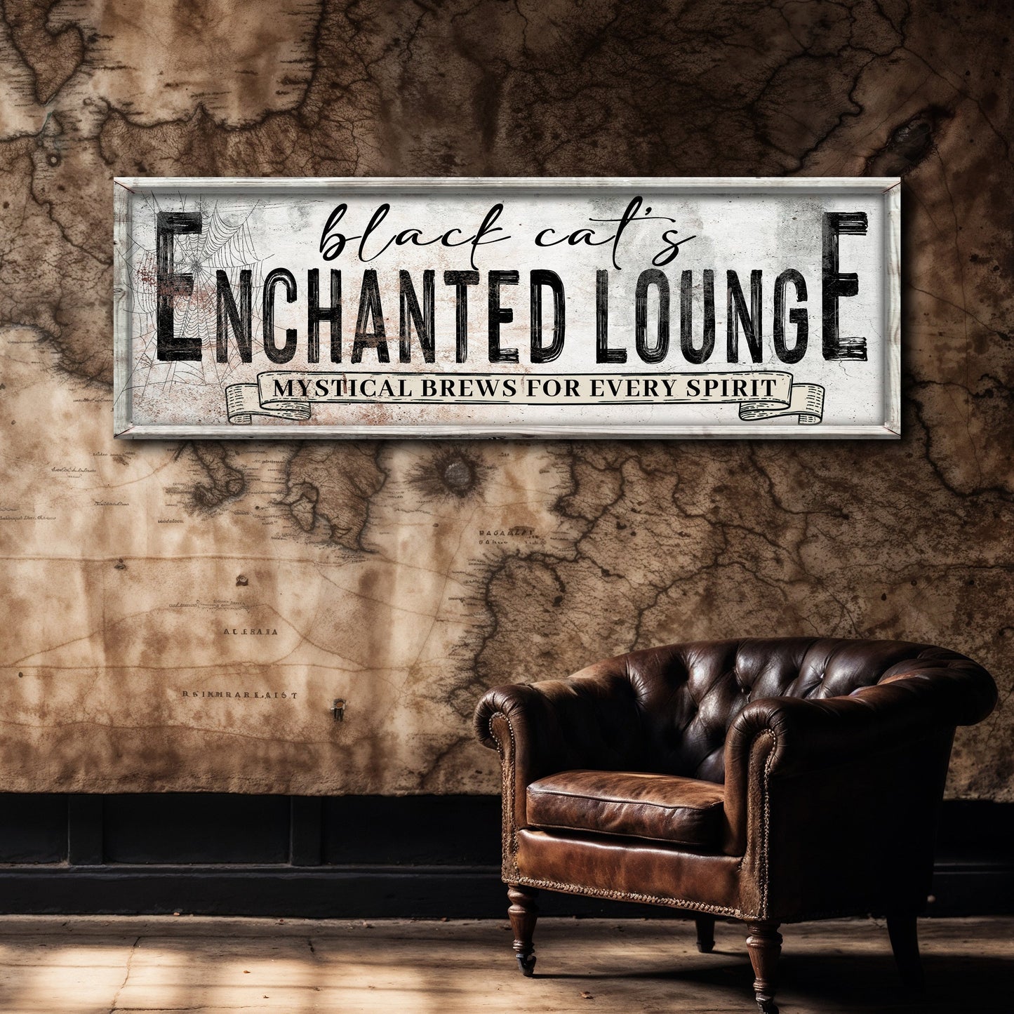 Black Cat's Enchanted Lounge Halloween Canvas Wall Art