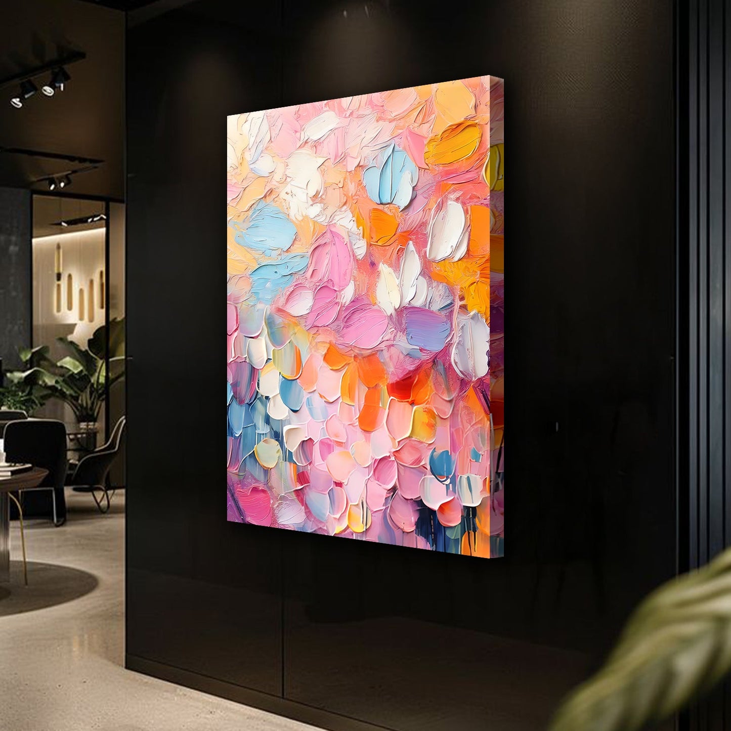 Blooming rhapsody abstract canvas wall art with sweeping color wash floral forms