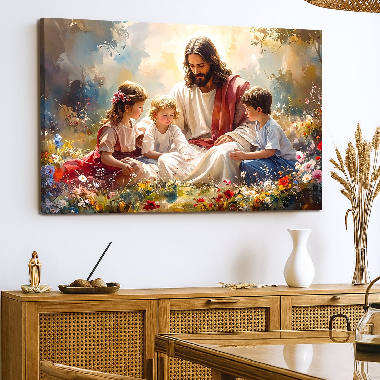 Jesus with children faith canvas art - UV-resistant ink made in USA