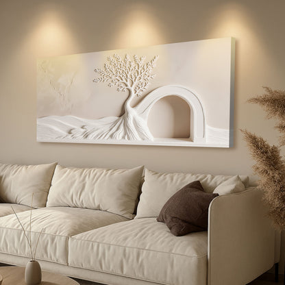 He Is Risen Empty Tomb and Tree White canvas shown in a styled room setting, view 2