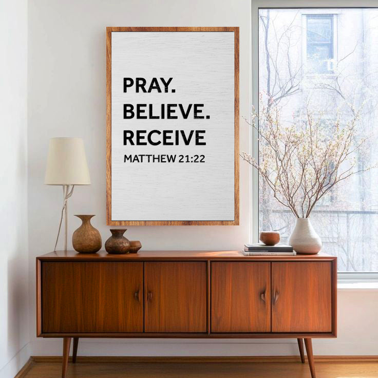 Matthew 21:22 Pray Believe Receive Faith Canvas Wall Art