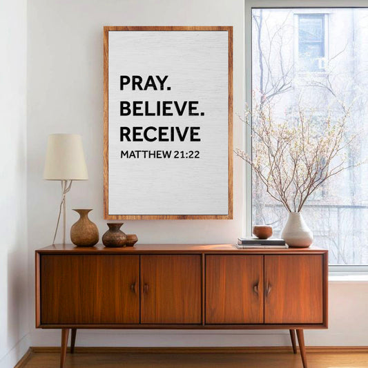 Matthew 21:22 Pray Believe Receive Faith Canvas Wall Art