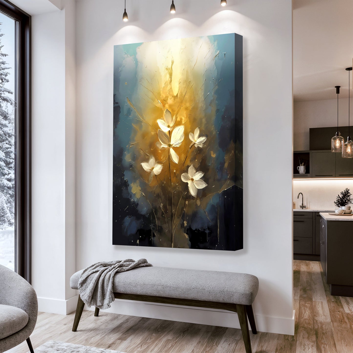Golden Glow Flower Canvas Wall Art - Elegant Floral Print