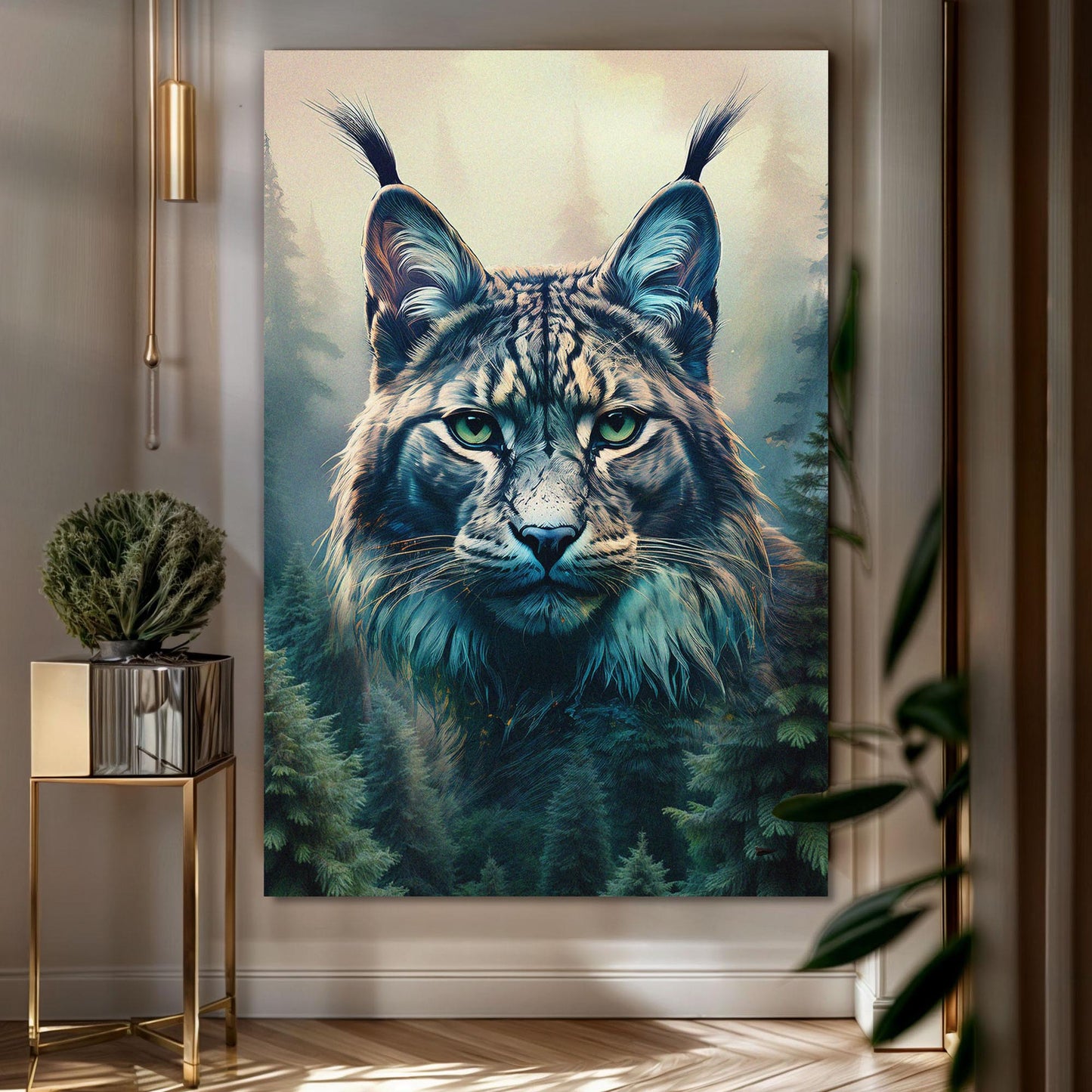 Lynx Double Exposure Canvas Wall Art