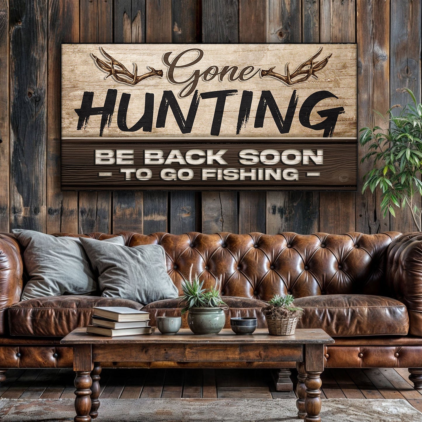 Gone Hunting Canvas Wall Art - Outdoor Sign Print