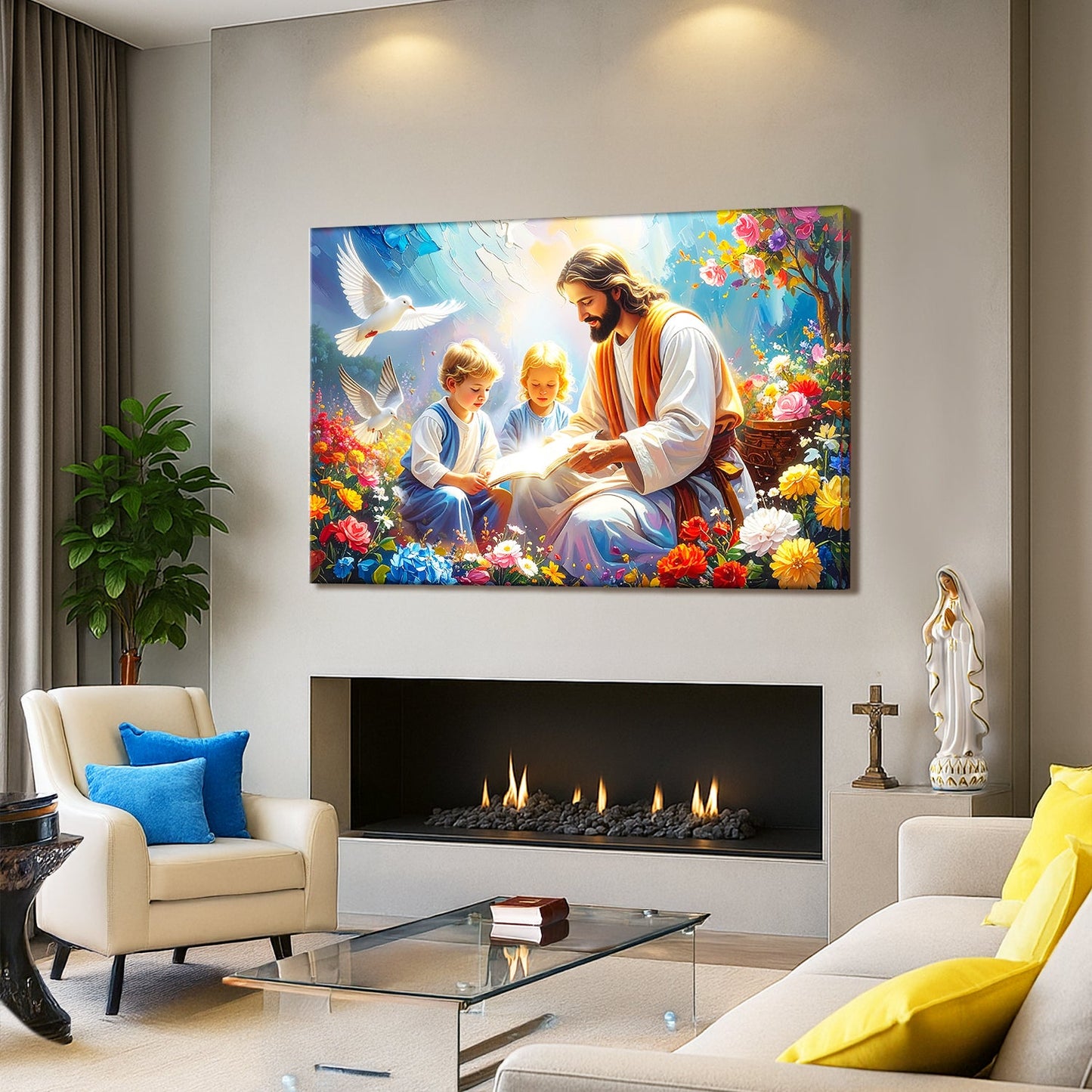 Jesus and Children Religious Canvas Wall Art