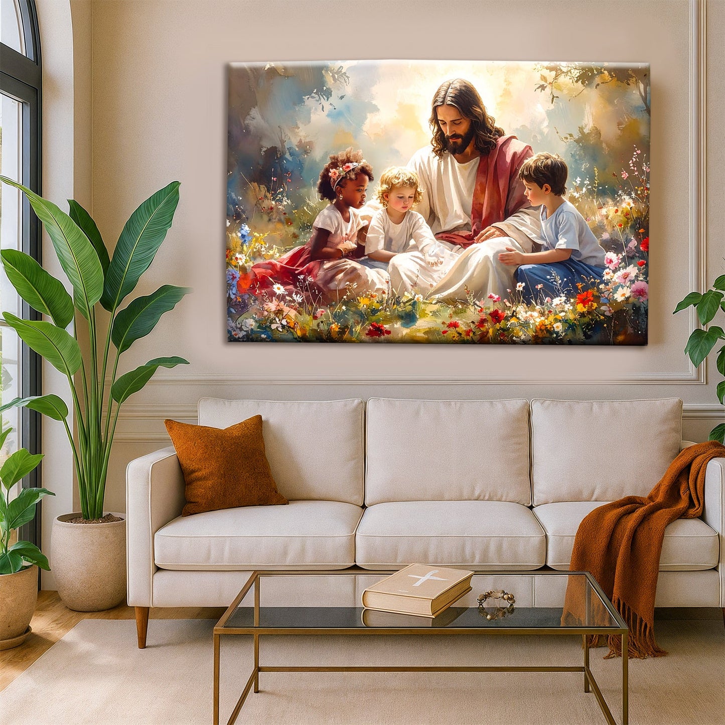 Jesus With Children Inspirational Canvas Wall Art