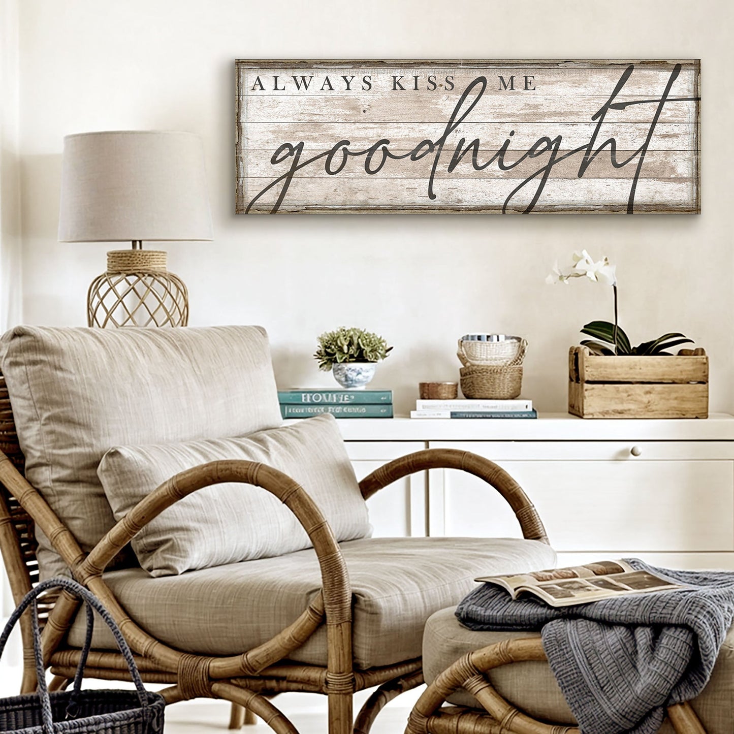 Always Kiss Me Goodnight Bedroom Canvas Sign