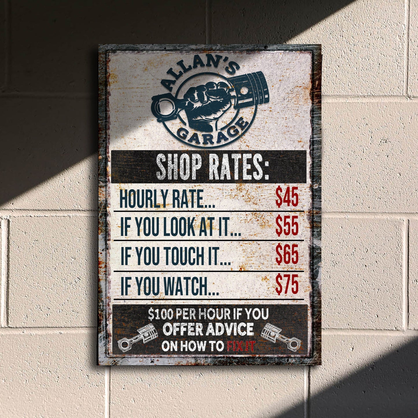 Garage Rules Canvas Wall Art Sign