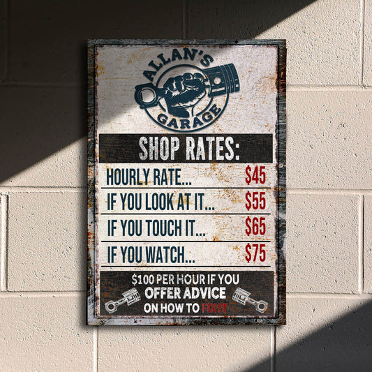 Garage Rules Canvas Wall Art Sign