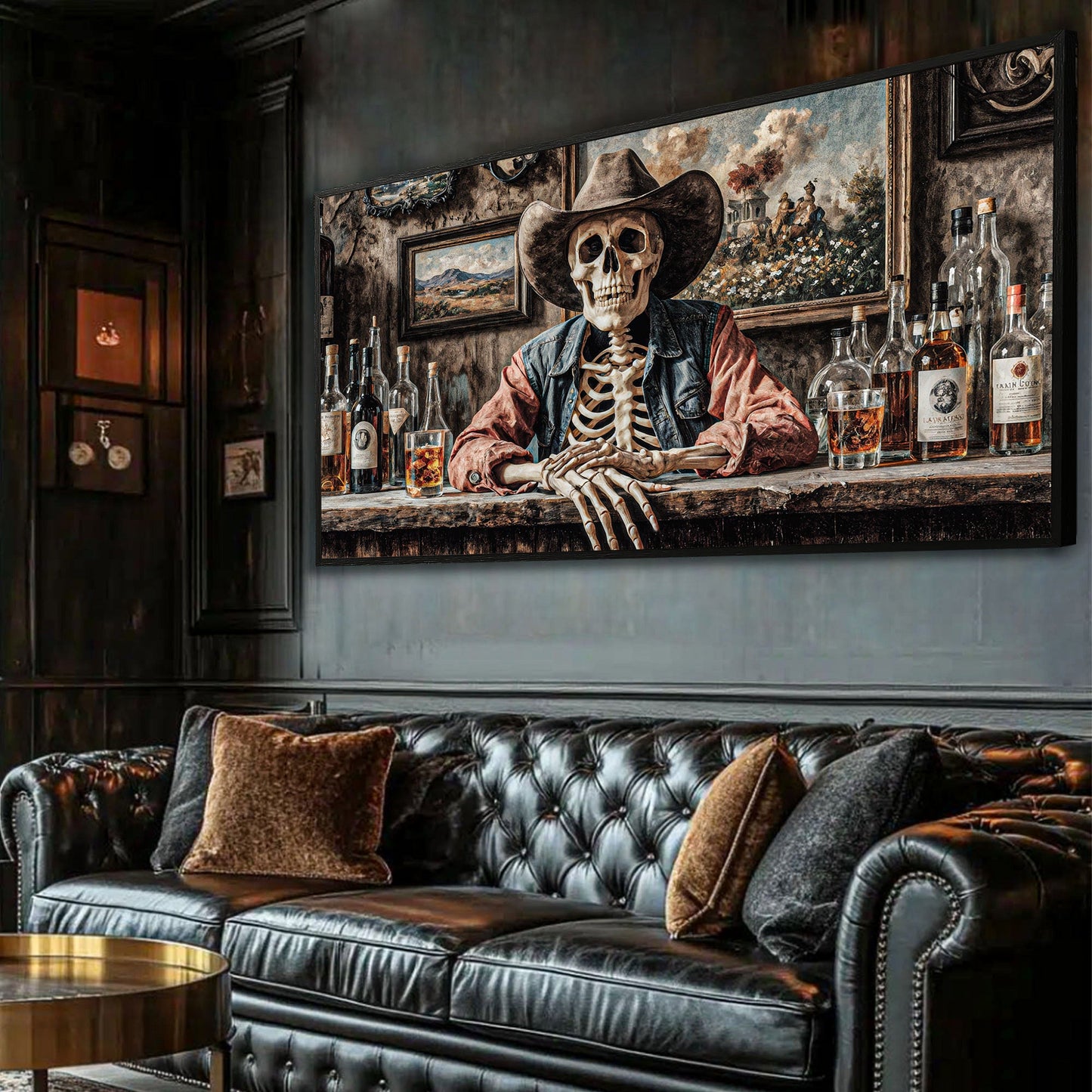Skeleton Cowboy Barman Western Saloon Canvas Wall Art
