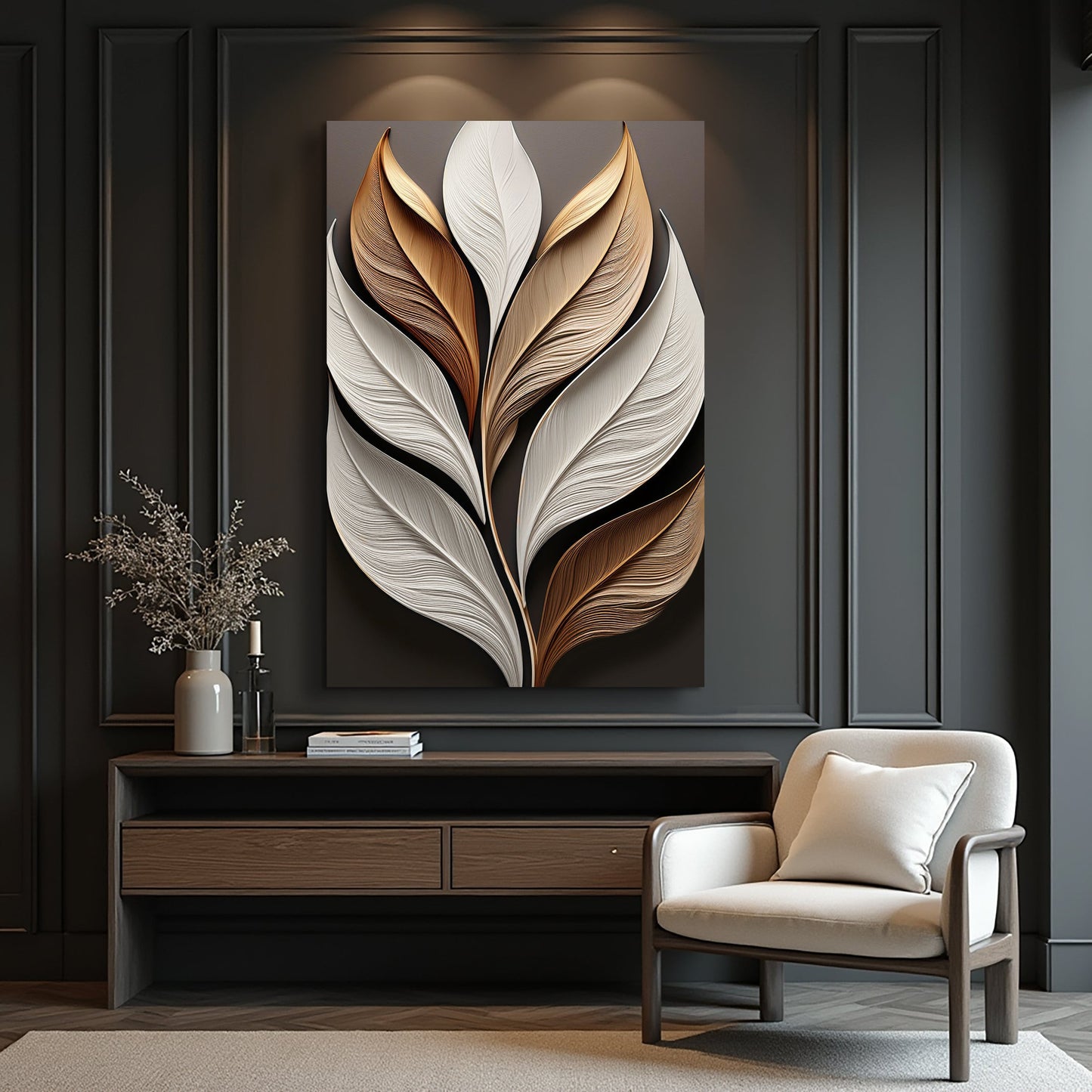 Elegant 3D Leaf Canvas Wall Art