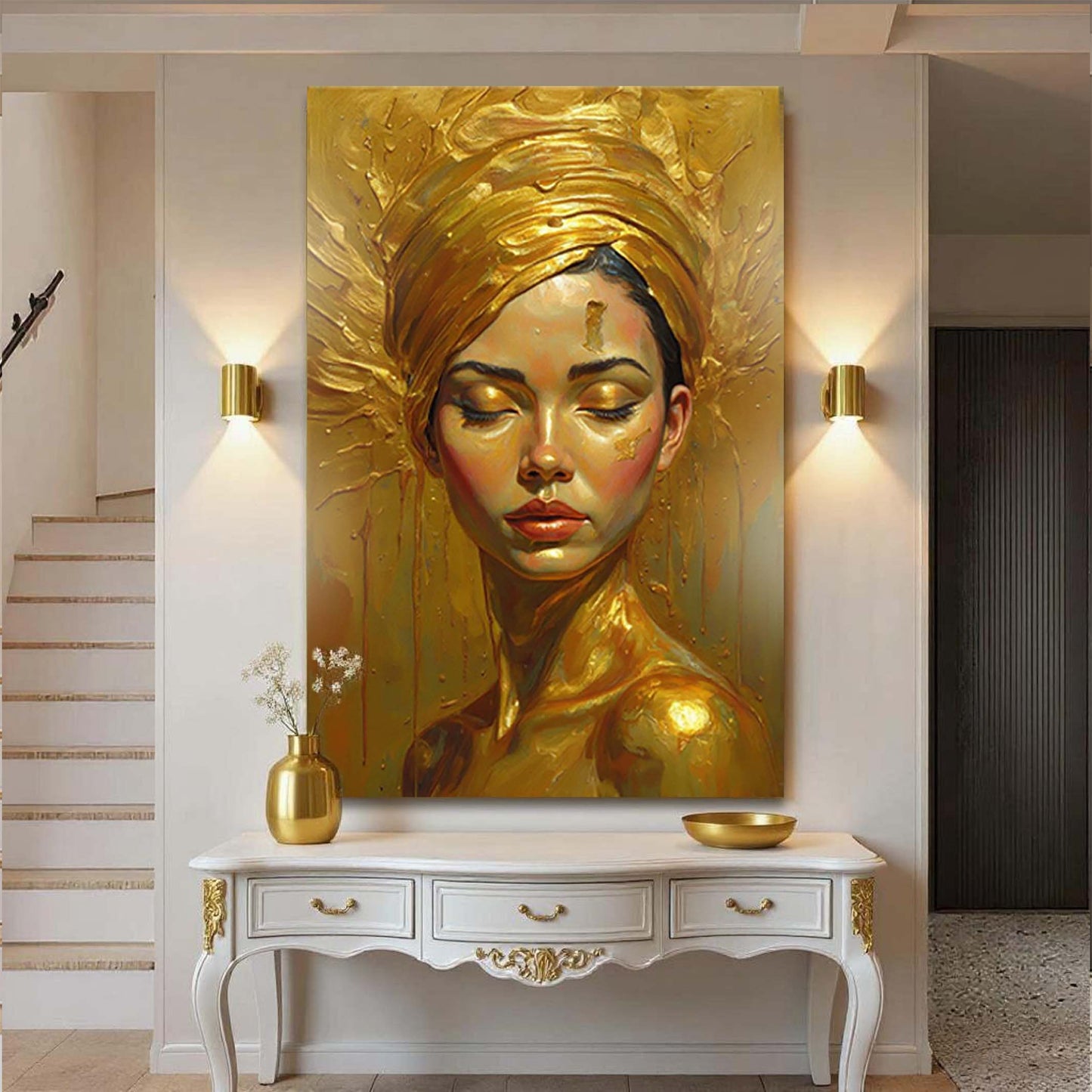 Woman's Golden Serenity Canvas Wall Art