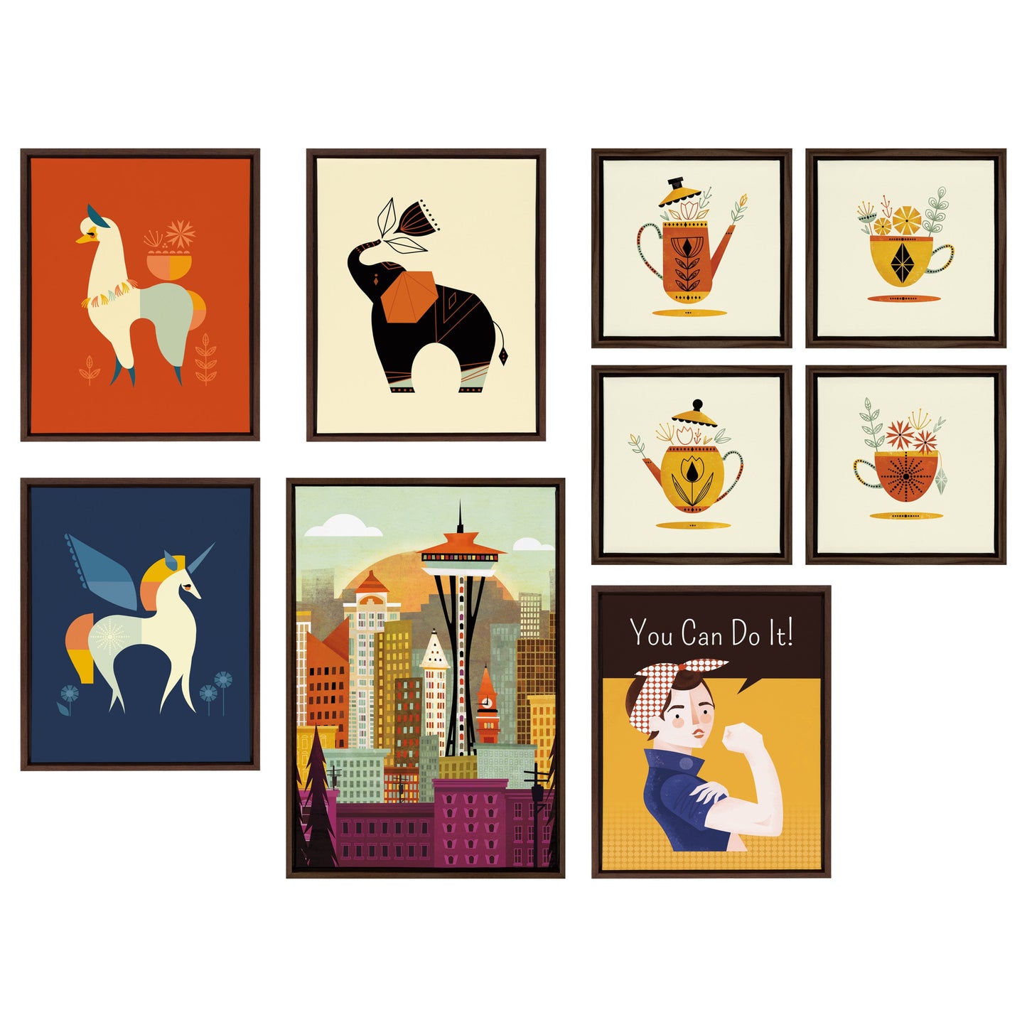 Modern Elephant Framed Canvas Wall Art