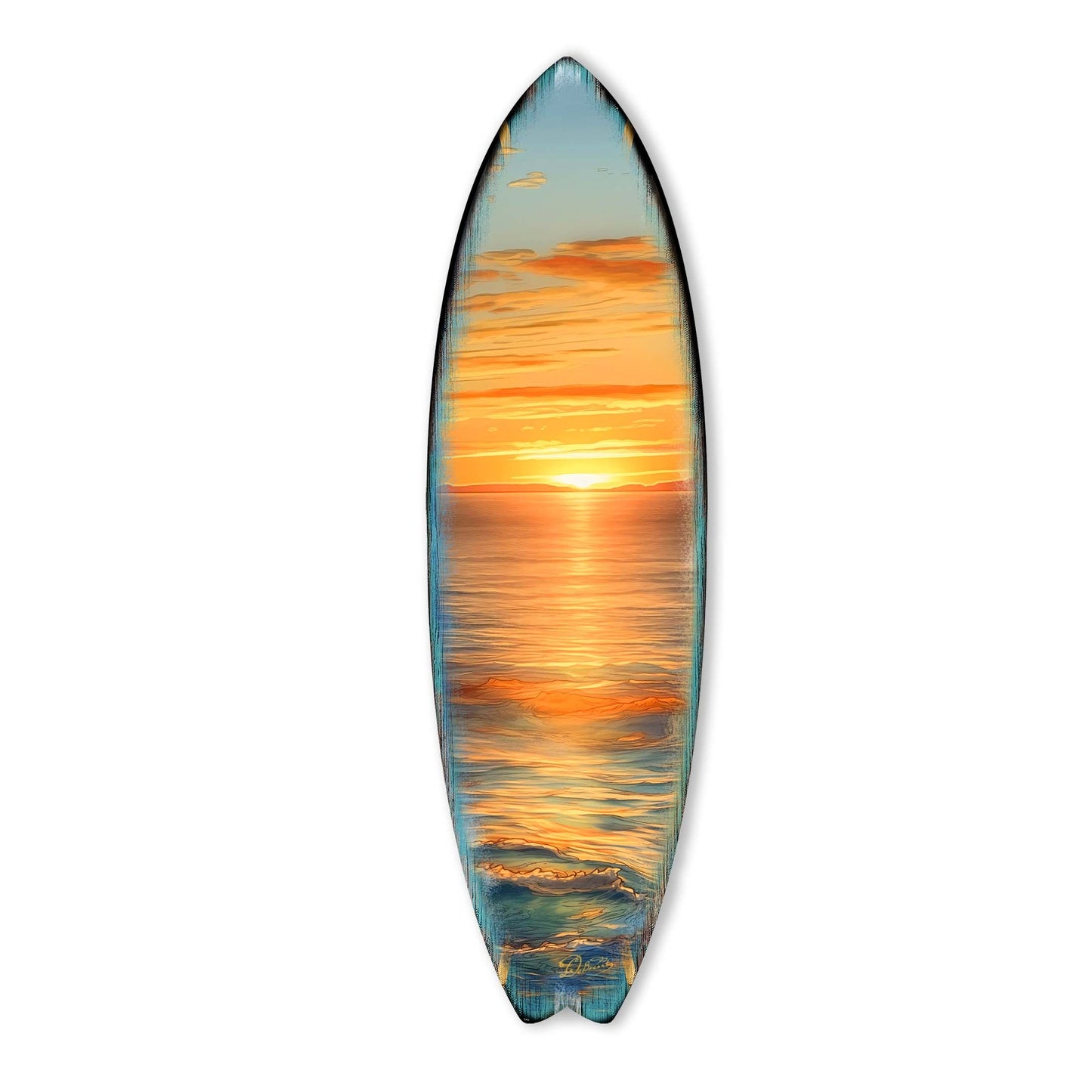 Golden Waves Sunset Surfboard Wood Wall Art