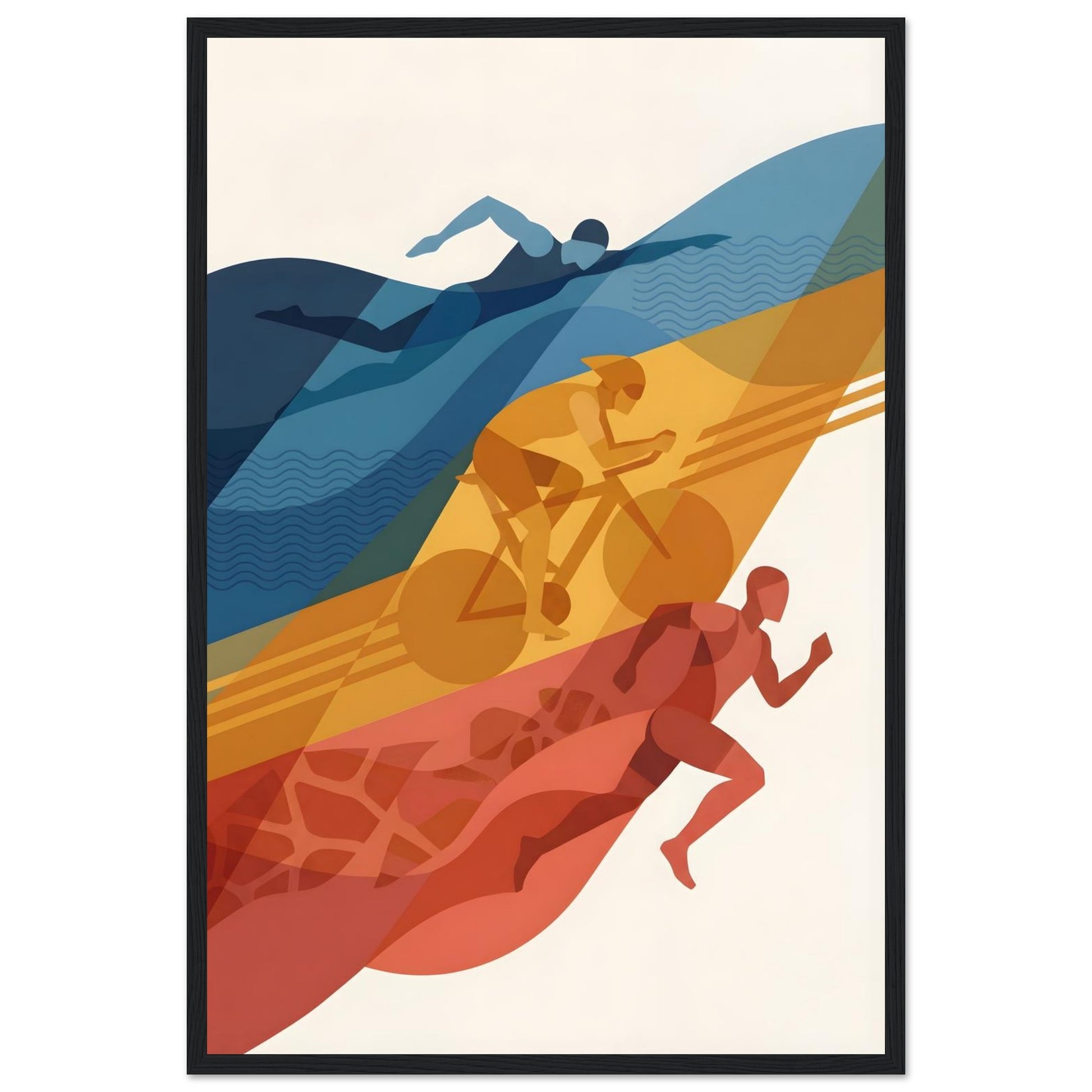 Abstract Triathlon Print: Geometric Swim Bike Run Wall Art - 20x25 cm / 8x10″ - White frame / Ready-to-hang - Sparkycare