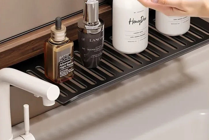 Bathroom Sink Organizer Shelf with Suction Cups for Faucet Space