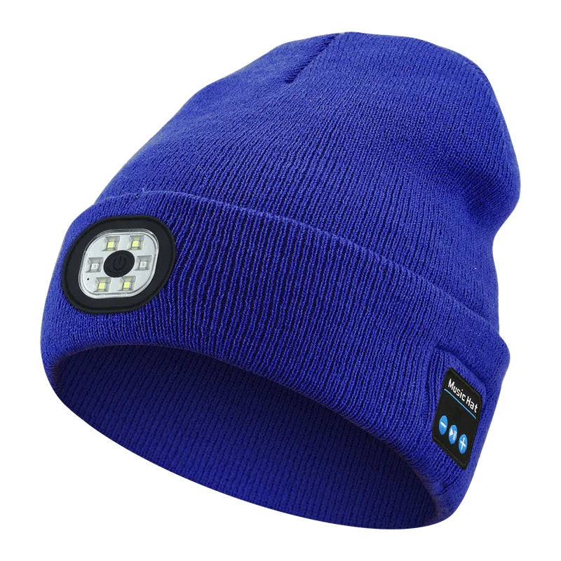 LED Bluetooth Beanie Hat - Rechargeable Headlight & Wireless Headphones