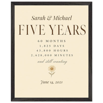 Personalized 5 Year Anniversary Print - 40x50 cm / 16x20″ / Premium Wooden Framed Poster With Museum-Quality Matte Paper - Black frame - Sparkycare