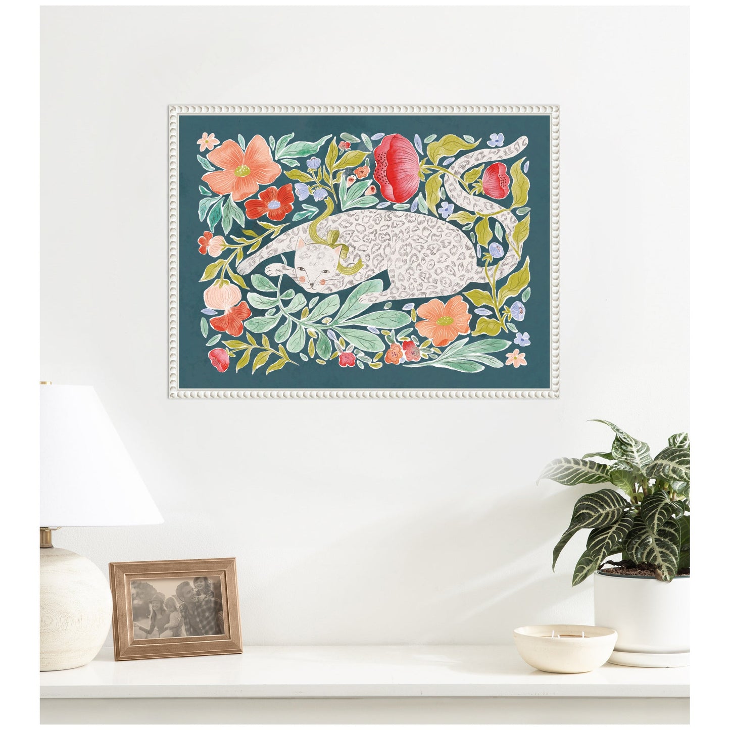 Floral Cat Framed Canvas Wall Art