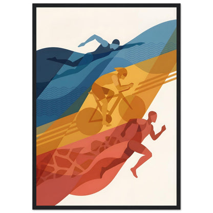 Abstract Triathlon Print: Geometric Swim Bike Run Wall Art - A2 (42 x 59.4 cm) - Black frame / Ready-to-hang - Sparkycare