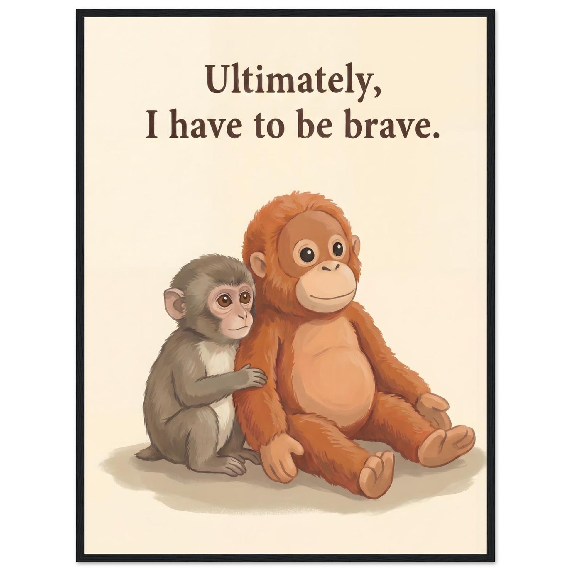 Baby Monkey "Be Brave" Framed Wall Art - 20x25 cm / 8x10″ - White frame / Ready-to-hang - Sparkycare