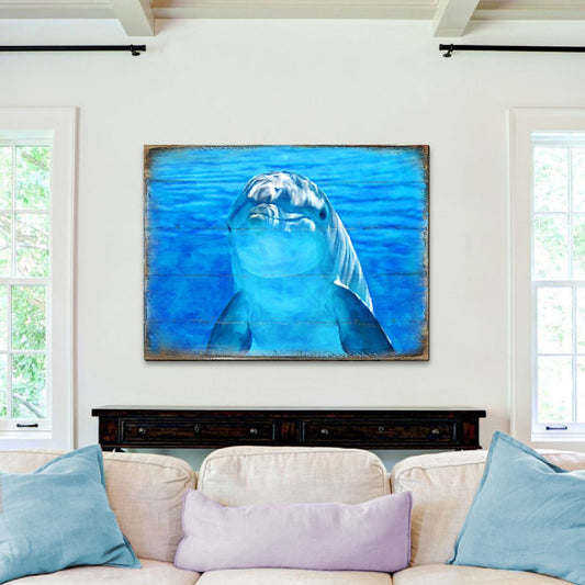 Handcrafted wood dolphin coastal sea-life wall art