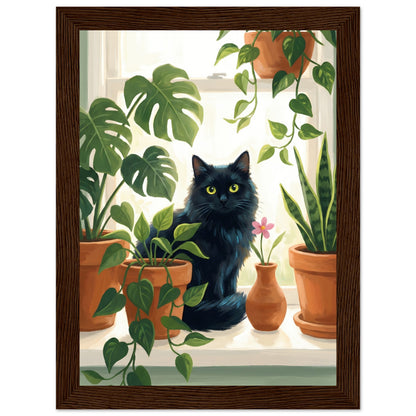 Plant Lover Wall Art - Cat & Houseplants Framed Poster - 20x25 cm / 8x10″ - White frame / Ready-to-hang - Sparkycare