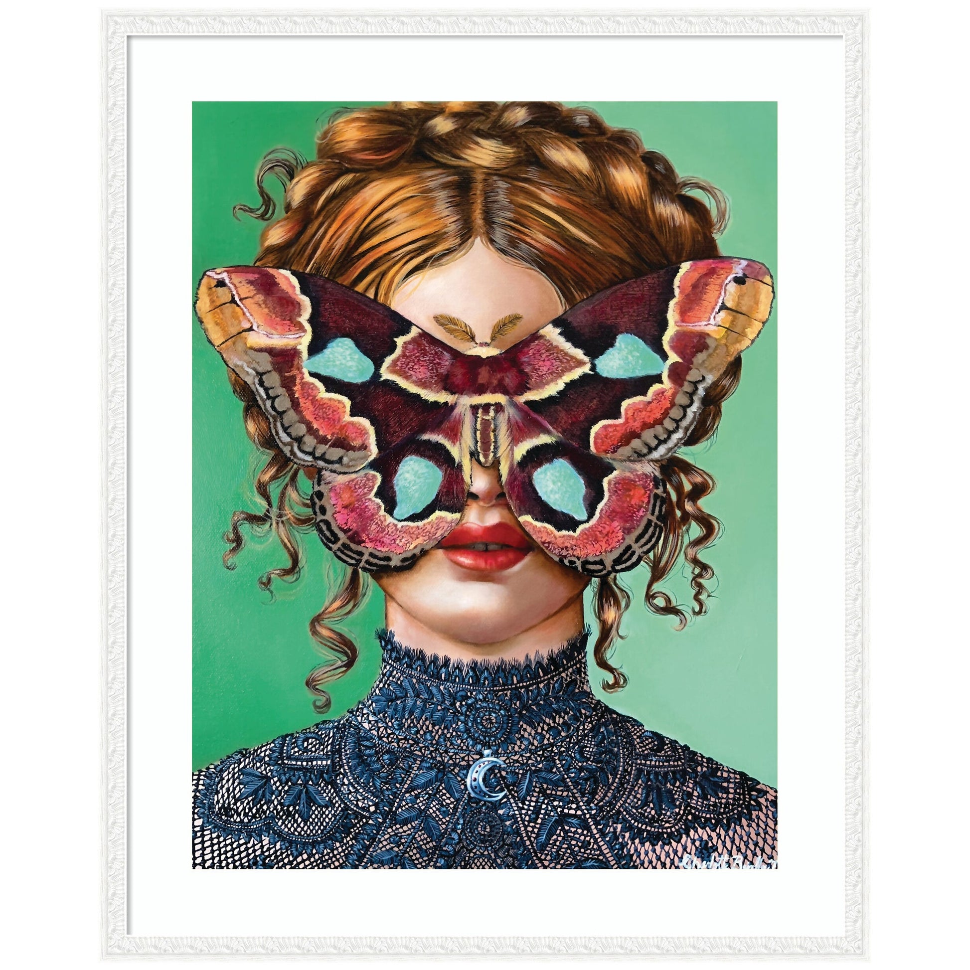 Forest Witch framed wall art print with whimsical figure among trees