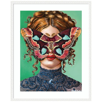 Forest Witch framed wall art print with whimsical figure among trees